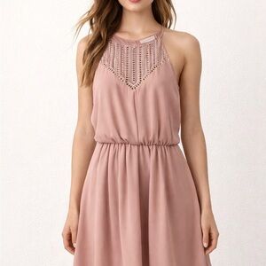 Lush Blush Pink Embroidered Knit Tank Dress